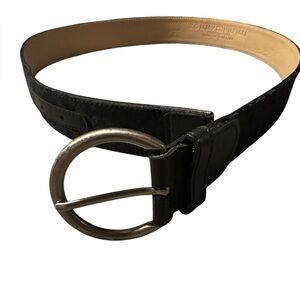 Tommy Hilfiger Black Leather Belt with Silver Buckle